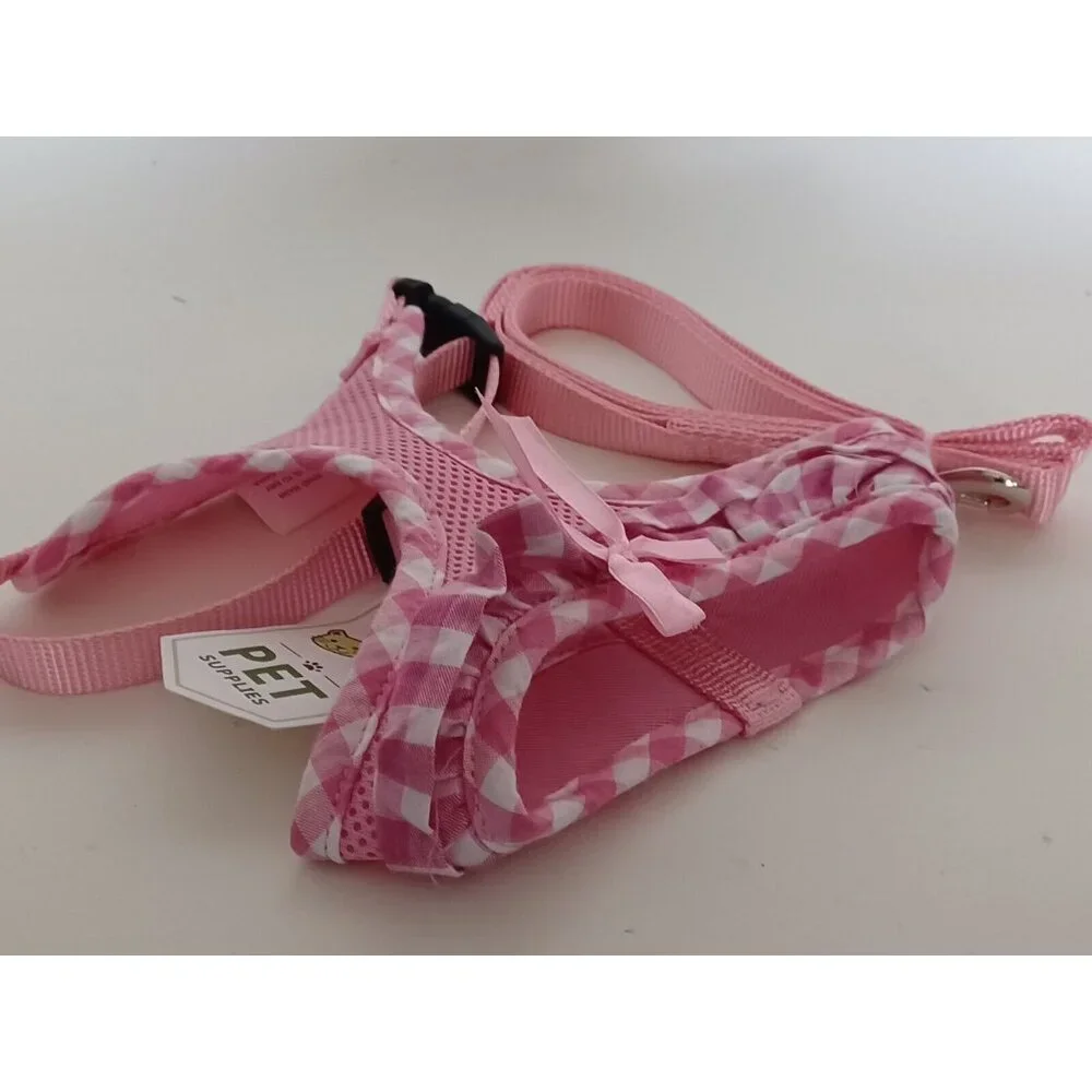 Expawlorer Pink Cat Mesh Harness With Bow & Leash, Size Small